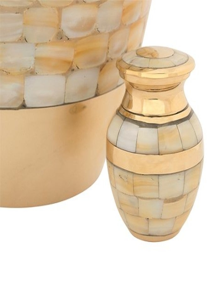 Silverlight Urns Mother of Pearl Double Band Brass Keepsake Cremation Urn for Ashes, Brass, Gold Urn, Keepsake Sized Cremation Urn, 3 Inches High - Image 2
